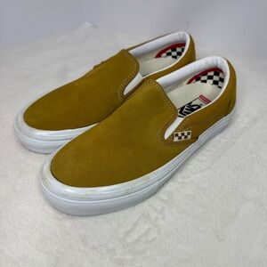 Vans Classic Slip-On Sneakers Pop Cush Soles Golden Canvas Suede M 6.5 W 8.5